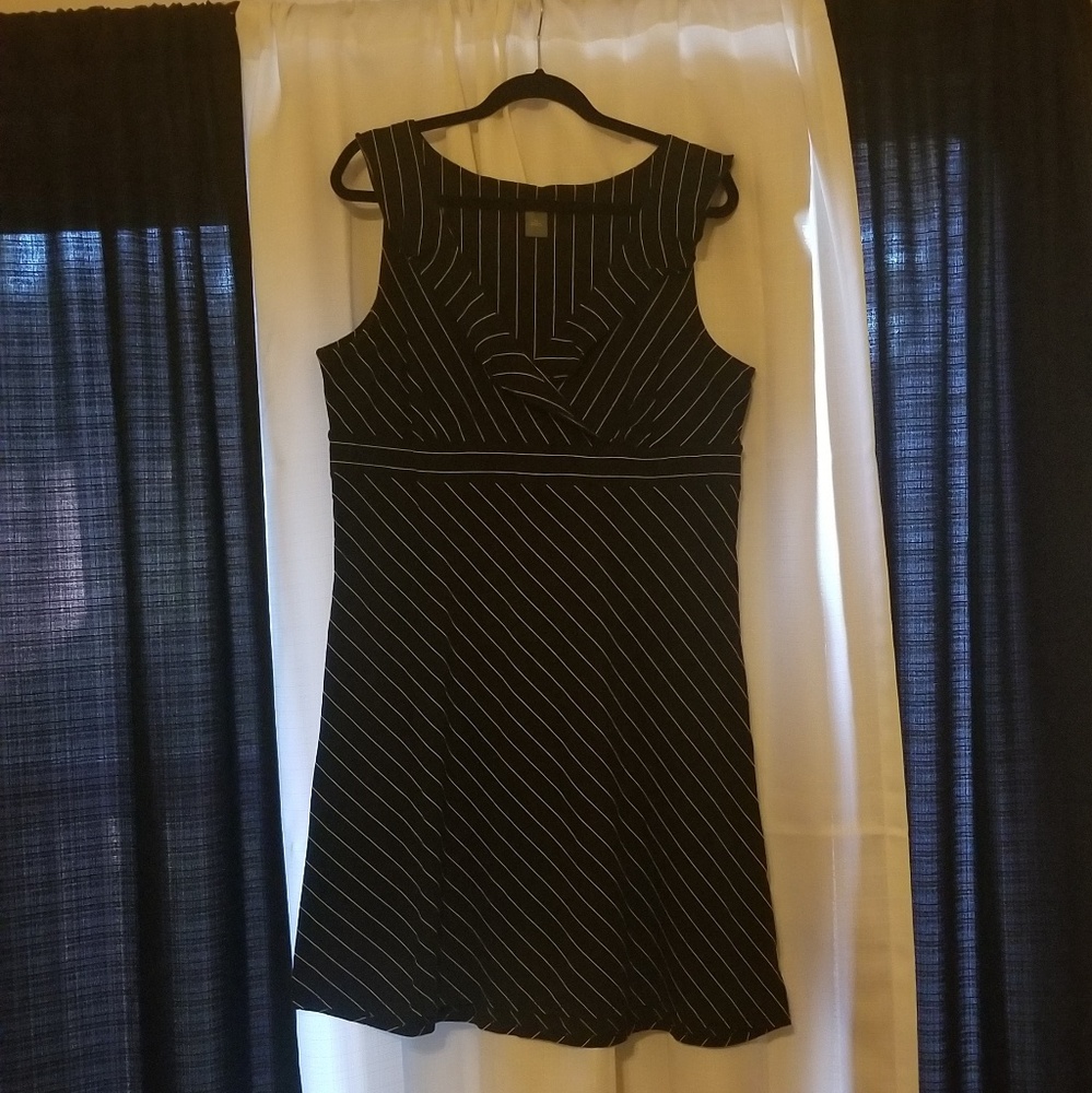 Ann Taylor Ruffle Neck Striped Dress